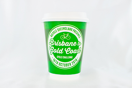 coffee cup advertising bicycle queensland campaign cup front view