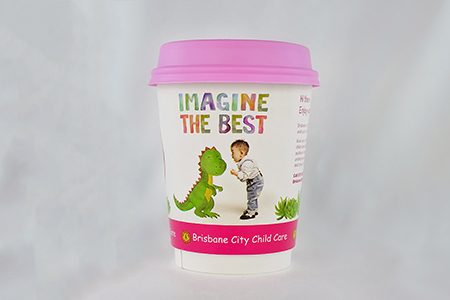 coffee cup advertising brisbane city child care campaign cup front view