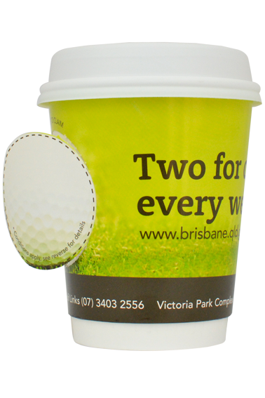 coffee cup advertising brisbane city council cup showing tear off portion