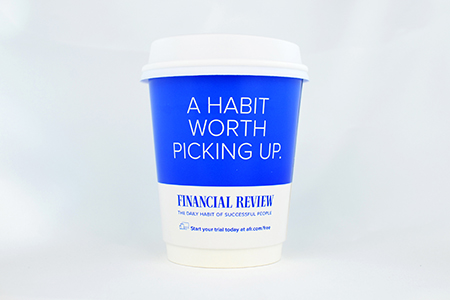 coffee cup advertising financial review campaign cup front view