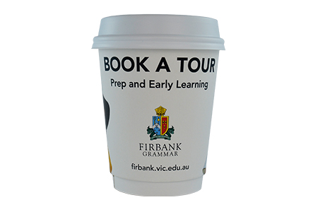 coffee cup advertising firbank grammar school campaign cup back view