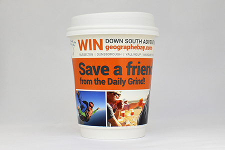 coffee cup advertising geographe bay campaign cup side view