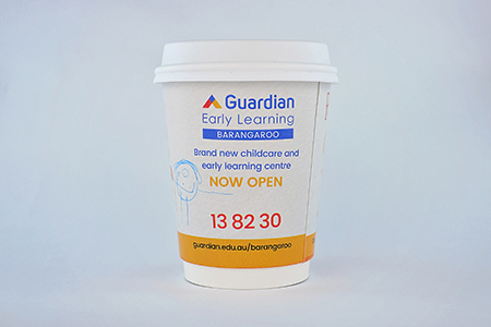 coffee cup advertising guardian early learning barangaroo campaign cup back view