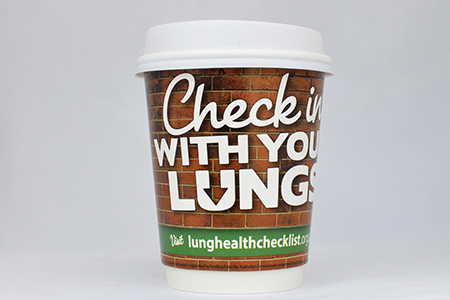 coffee cup advertising lung foundation campaign cup front view