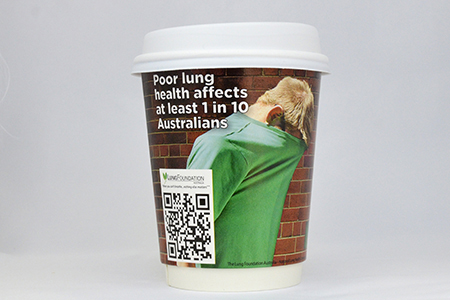 coffee cup advertising lung foundation campaign cup back view