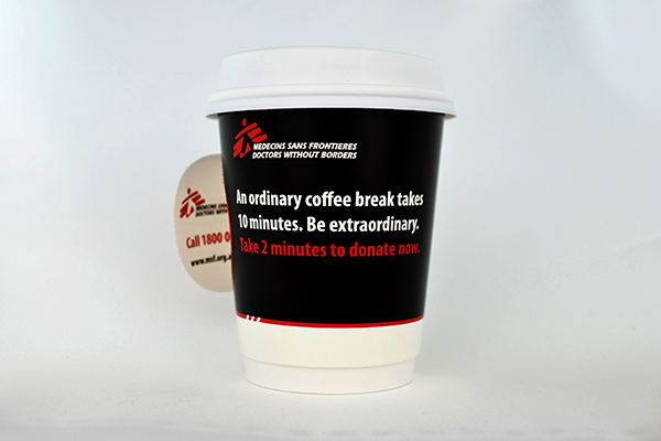 coffee cup advertising msf hobart campaign cup front view