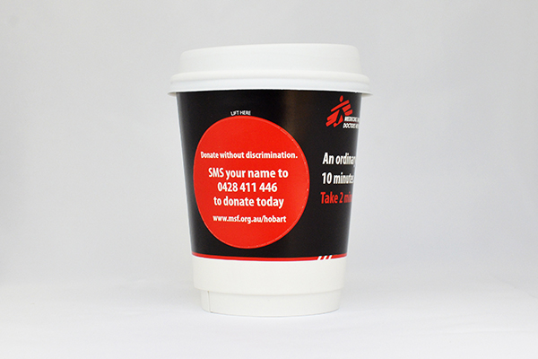 coffee cup advertising msf hobart campaign cup side view