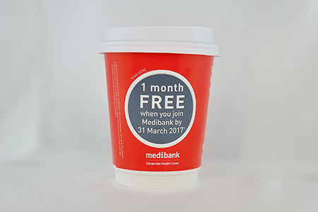 coffee cup advertising medibank campaign cup side view