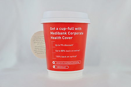 coffee cup advertising medibank campaign cup back view
