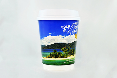 coffee cup advertising new caledonia campaign cup front view