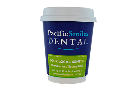 coffee cup advertising pacific smiles dental campaign cup front view