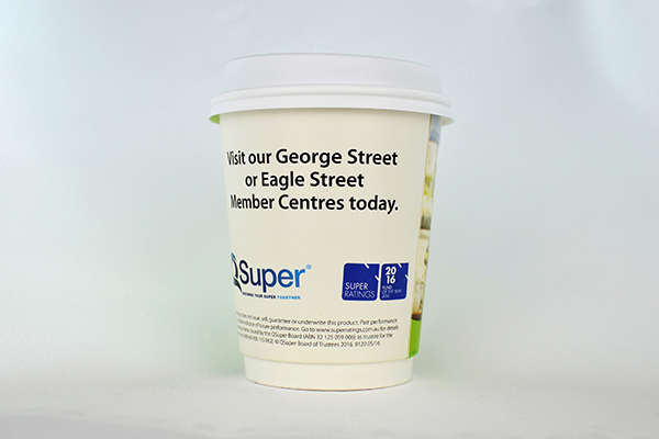 coffee cup advertising qsuper campaign cup side view