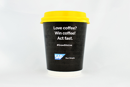 coffee cup advertising SAP campaign cup front view