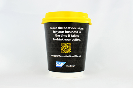 coffee cup advertising SAP campaign cup back view