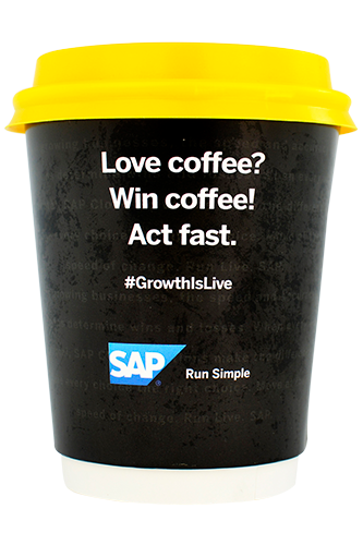 coffee cup advertising SAP campaign cup