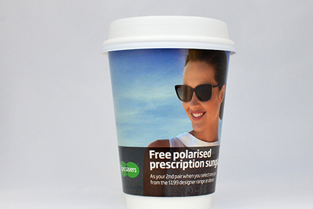 coffee cup advertising specsavers campaign cup front view