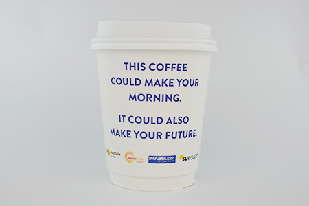 coffee cup advertising sunsuper campaign cup front view