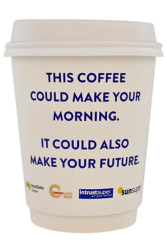coffee cup advertising sunsuper campaign cup