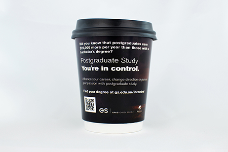 coffee cup advertising university of newcastle gradschool campaign cup front view