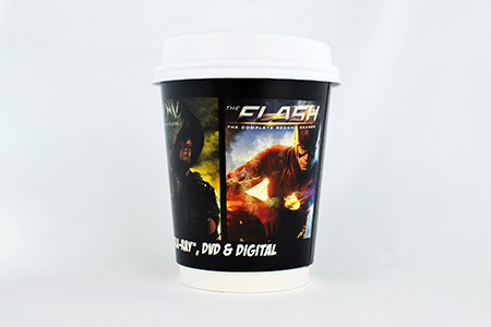 coffee cup advertising village roadshow dc titles campaign cup side view