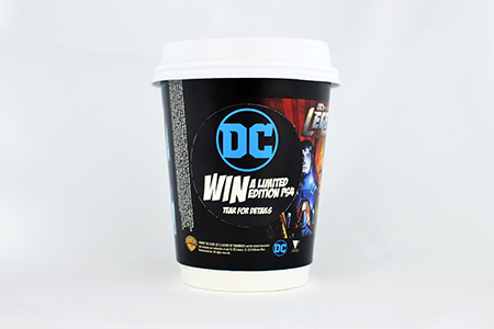 coffee cup advertising village roadshow dc titles campaign cup back view